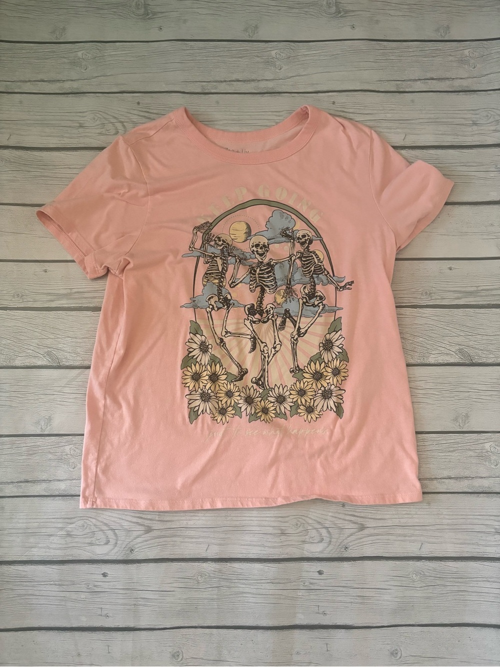 Zoe + Liv Pink Short-Sleeve Graphic Tee with Dancing Skeletons
